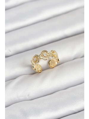 Alkasaz Pirinç Gold Renk Yonca Model Kadın Yüzük