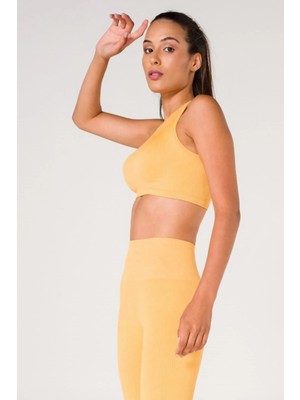 Formactive Kadın Seamless Fitilli Spor Sütyeni Kalın Askılı Hardal Rengi - Esnek Spor Iç Giyim & U Yaka