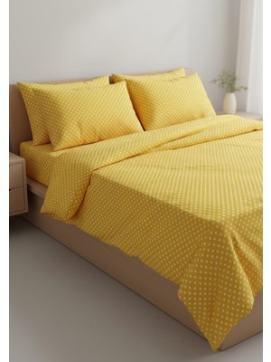 Erca Home Tekstil Ürünleri Ranforce Kumaş Yastıklı Lastikli Çift Kişilik Nevresim Takımı/ 160X 200 Sarı