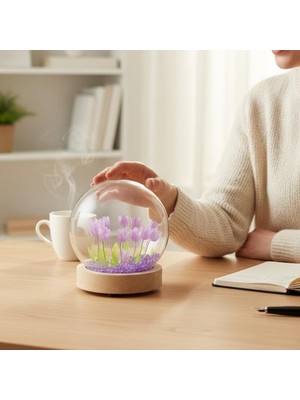 Keyfim Shop Kişiye Özel LED Işıklı Lale Cam Fanus