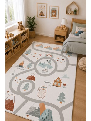 Norella Home Iskandinav Yol Desenli Çocuk Halısı Kaymaz Taban Yıkanabilir Oyun Halısı
