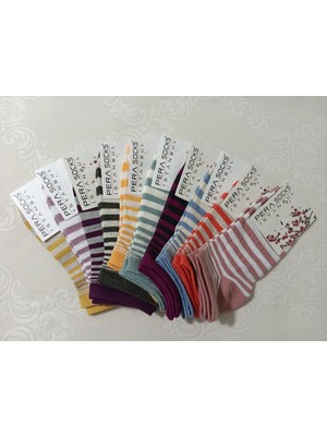 Pera Socks 10'lu Çizgili Kadın Patik Çorap Nefes Alan Terletmeyen Cm1