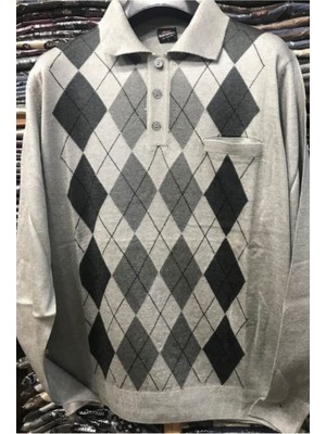Nacar Store Erkek Desenli Polo Yaka Ince Yün Triko Düğmeli Baba Kazak