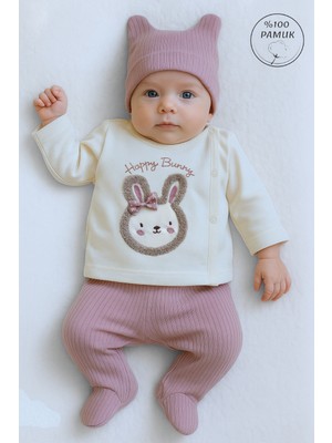 Panfilia %100 Pamuk 0-3 Ay Kız Bebek Hastane Çıkışı 3'lü Set / Yenidoğan / Zıbın