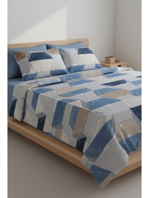 Erca Home Tekstil Ürünleri Ranforce Kumaş Yastıklı Lastikli Çift Kişilik Çarşaf Takımı/ 160X 200 Mavi