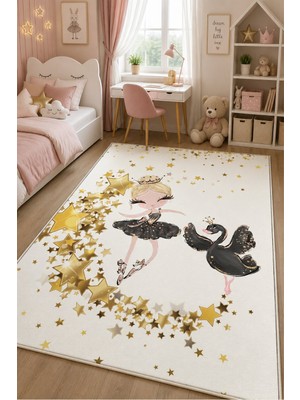 Norella Home Prenses ve Unicorn Desenli Çocuk Halısı Kaymaz Taban Yıkanabilir Kız Çocuk Odası Halısı