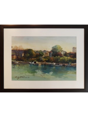Muguetarts Kurbağalı Dere Orjinal Suluboya Tablo - Mehmet Najafzadeh Eseri 54X70 cm