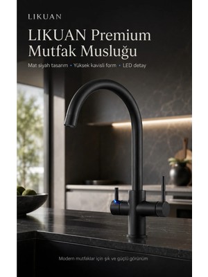 Watalina 3 Yollu Mutfak Bataryası | Sıcak Soğuk ve Filtreli Su Bir Arada | LED Göstergeli Tri-Flow Kuğu Boynu Musluk NKDP3212CP