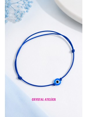 Crystal Atelier Mavi Nazar Boncuklu Ayarlanabilir Ip Bileklik Unisex Makrome Şans Bilekliği