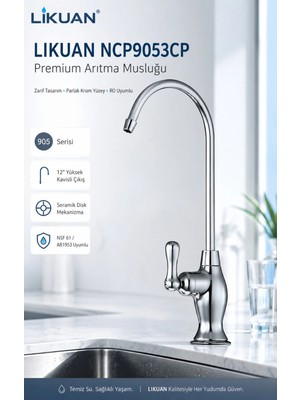 Watalina NCP9053CP Nsf Uyumlu Krom Ro Su Arıtma Musluğu 12” Kavisli Premium Musluk