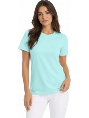 Uslucan Alışveriş T-Shirt Bisiklet Yaka Slim Fit Likralı Tişört Günlük Basic Body - Turkuaz