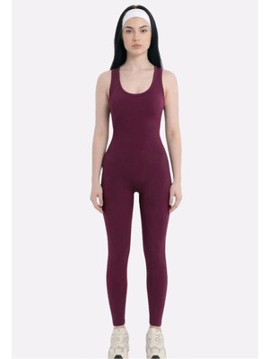 Formactive Kadın Push Up Askılı Dikişsiz Spor Tulum - Çapraz Sırt Detaylı Spor Yoga Pilates Taytı – Vişne