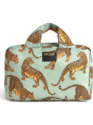 Wouf Emerald Leopard Renkli Baskılı Büyük Boy Kadın Makyaj Çantası 29 x 18 cm - Renkli Baskılı Şık Makyaj Çantası