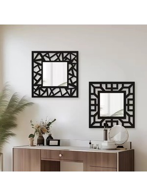 Solmazlar Online Mey Ithalat® 2'li Set Kırılmaz Pleksi Dekoratif Duvar Aynası - 22.5X22.5 cm Geometrik Çerçeveli 1. Sınıf Ayna