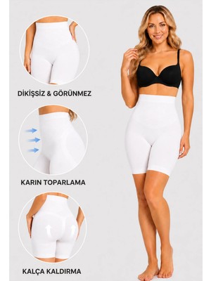 Formactive Kadın Kısa Paçalı Dikişsiz Korse Toparlayıcı Beyaz - Esnek & Sıkılaştırıcı Iç Giyim 1231011
