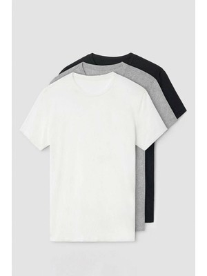 Nacar Store 3'lü Paket Premium Yazlık Düz Renk Basıc T-Shirt