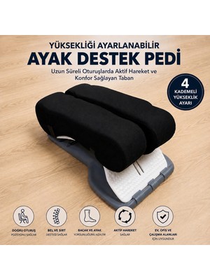 Viscora Ergonomik Ayak Destek Pedi – 4 Kademeli Yükseklik Ayarlı Aktif Hareket ve Gün Boyu Konfor Sistemi