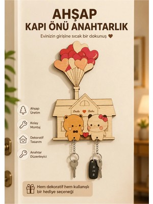 BirbeyStore Çift Sevgili Anahtarlık Kapı Önü Ahşap Anahtarlık