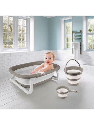 KSB Store 7273 Katlanabilir Üçlü Bebek Banyo Seti Stone Gri