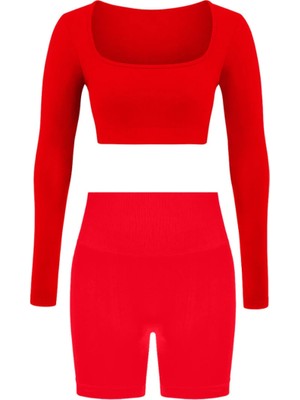 Formactive Parmak Geçirmeli Uzun Kollu Büstiyer ve Push Up Dikişsiz Şort Takım