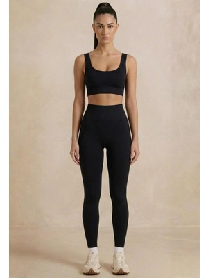 Formactive Siyah U Yaka Büstiyer Push Up Dikişsiz Tayt Takım