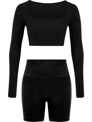 Formactive Parmak Geçirmeli Uzun Kollu Büstiyer ve Push Up Dikişsiz Şort Takım
