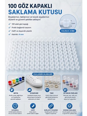 BirbeyStore Akrilik Boya Kutusu Boş Boya Kutusu 4 ml Plastik (100) Göz (16) Set Kapaklı Saklama Kutusu