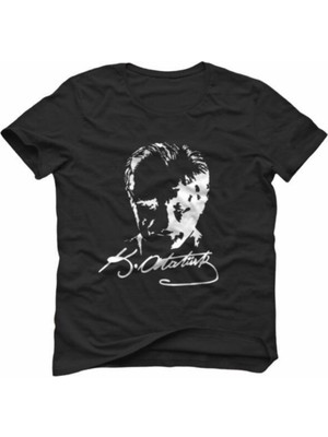 Nacar Atatürk Baskılı Düz Renk Basıc T-Shirt