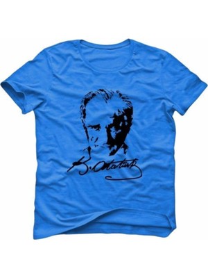 Nacar Atatürk Baskılı Düz Renk Basıc T-Shirt
