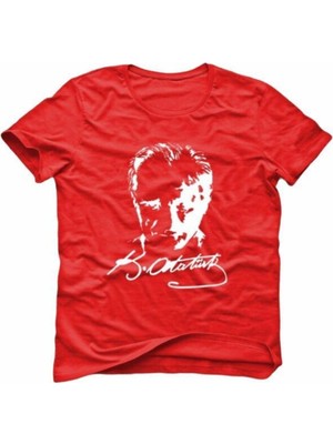 Nacar Atatürk Baskılı Düz Renk Basıc T-Shirt