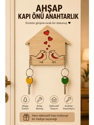 BirbeyStore Çift Sevgili Anahtarlık Kapı Önü Ahşap Anahtarlık