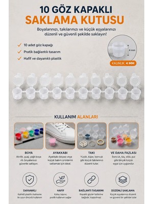 BirbeyStore Akrilik Boya Kutusu Saklama Boya Kutusu 4 ml Plastik Küçük Kalıp (10) Göz Kapaklı Malerind