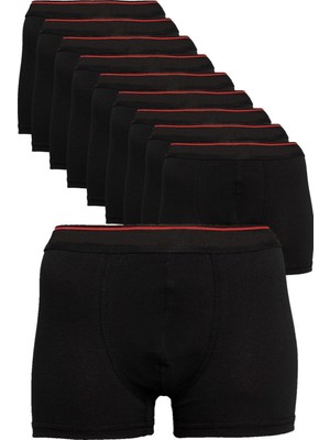 Nacar Store Erkek Pamuklu Likralı Boxer 12'li Paket Siyah Renk Düz Tasarım