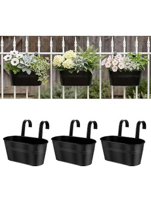 Korkuluk Saksısı Kutusu - 3 Paket Metal Asılı Çiçek Saksısı, Çıkarılabilir Kanca ve Drena