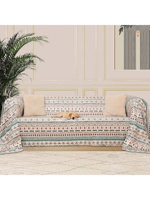 Concept Softmicro Boho Etnik Desenli Mikrofiber Koltuk Örtüsü ve Şalı, Kaymaz Turkuaz 180X300 C