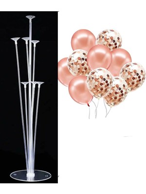 Adet 12 Inç Balon ve Balon Standı (Rose Gold Şeffaf)