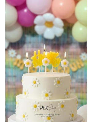 Tema Happy Birthday Mum Seti 4lü Papatya Doğum Günü Pasta Mum Seti
