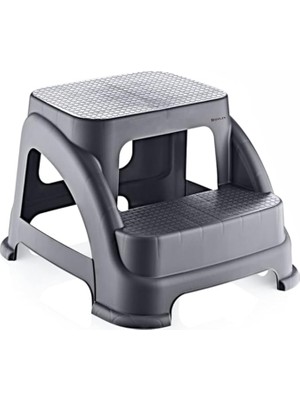 Basamaklı Kaymaz Tabure - 120 kg Taşıma Kapasiteli - Basamaklı Tabure - Sert Plastik (Antrasit)