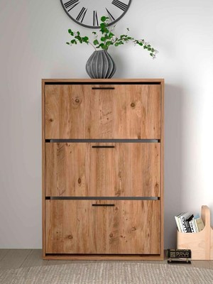 Falez Düşer Kapak Ayakkabılık, 3 Bölmeli, Atlantik Çam, Modern, 73.6X24X110 cm