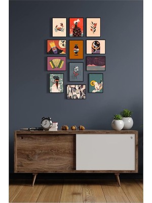 Çerçeve Görünümlü 12 Parça Mdf Tablo Seti Çoklu Baskı Seti Mdf Baskı ÖZC-MDF12D