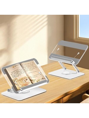 Tablet ve Kitap Okuma Standı – 360° Döner Ayarlanabilir Katlanabilir Masaüstü Tutucu, Ergonom
