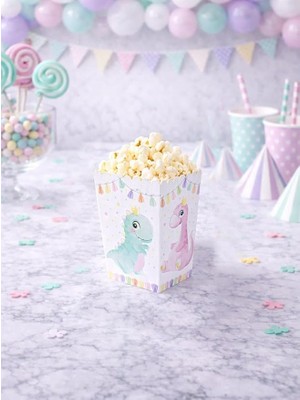Dinozor Temalı Karton Mısır Kutusu Popcorn Kutusu 8'li