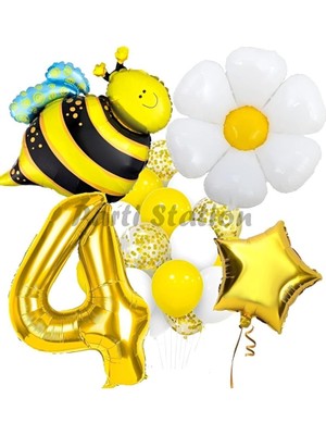 ve Papatya Temalı 4 Yaş Balon Seti Doğum Günü Parti Dekorasyonu