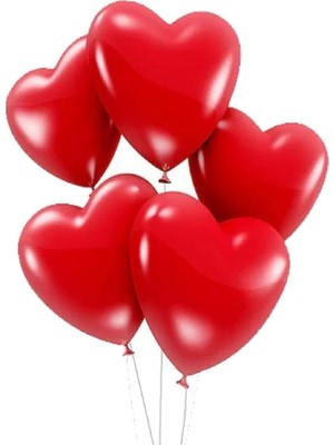 50 Adet Kırmızı Baskısız Kalp Balonu 30 cm Romantik Kalpli Balon