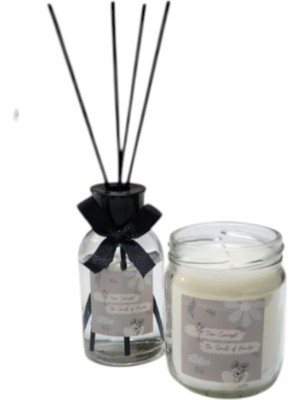 Oda Kokusu Seti - 150G Kokulu Mum & 100ML Çubuklu Oda Parfümü (Vanilya-1, Kavanoz)