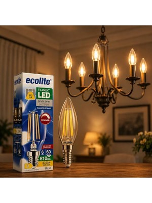 Filament LED Mum Ampul E14 Duy 6W 810 Lümen Dim Edilebilir 2700K Sarı Işık Şeffaf Dekoratif Vin