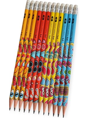 Pop Art Desenli 2b Kurşun Kalem Seti, Silgili, 12'li