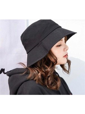 Nacar Store Kadın Uv Korumalı Balıkçı Şapka Bıucket Şapka Siyah