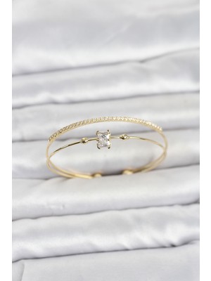 Ebijuteri Pirinç Gold Renk Zirkon Taşlı Baget Model Kadın Bileklik