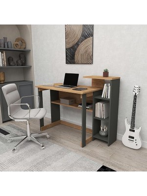 5 Raflı Kitaplıklı Çalışma Masası (Çam - Antrasit)